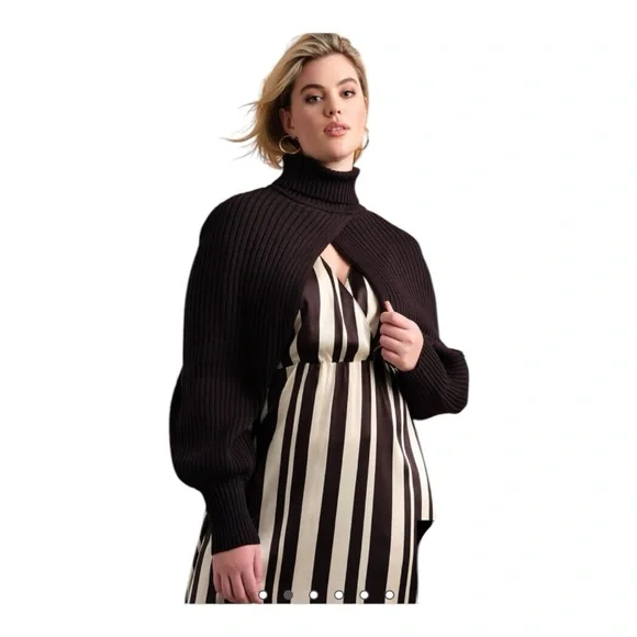 Eloquii Women’s Black Turtleneck Sweater Shrug Ribbed Sized 14/16 Super Stylish - Picture 2 of 7